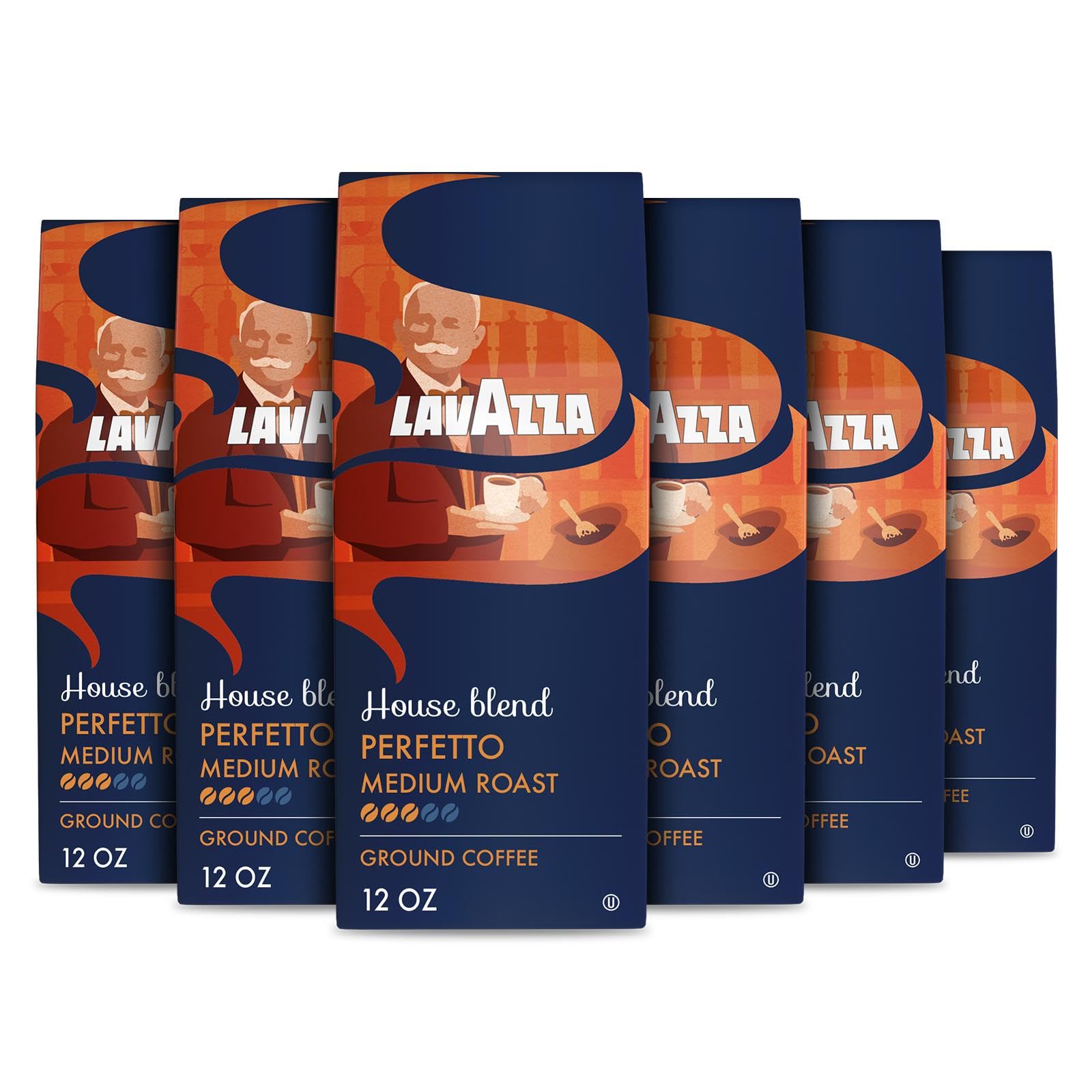 Lavazza House Blend Perfetto Ground Coffee 6 Bags of 12oz, Medium Roast, Full-bodied, Intensity 3/5, 100% Arabica, Ideal for Drip Brewers, (Pack of 6)