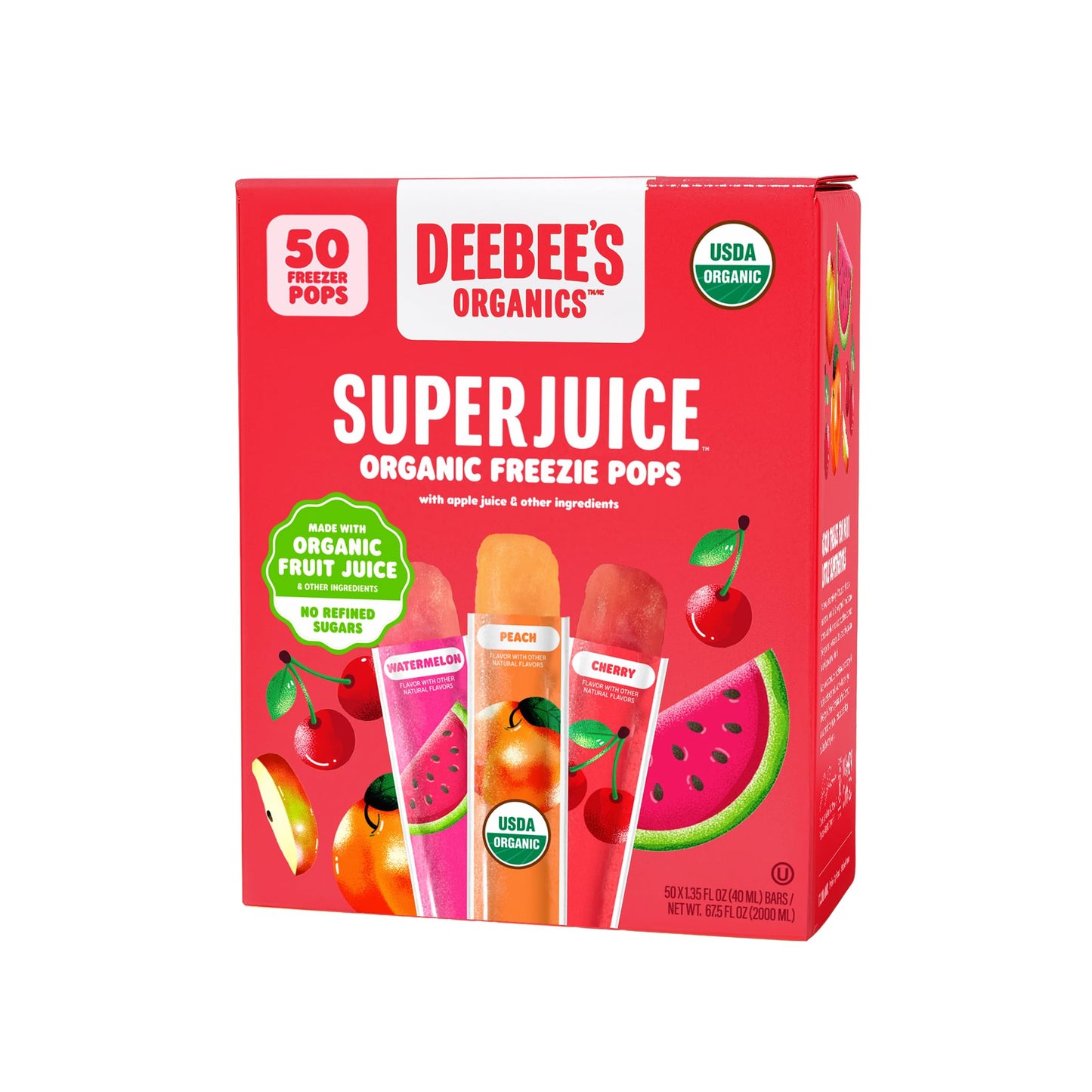 DeeBee's Organics SuperJuice Freezie Pops, No Refined Sugars, No Artificial Flavors or Colors (Pack of 50)