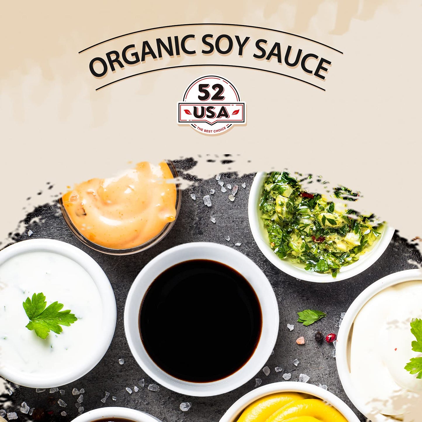 52USA Soy Sauce Low Sodium, 16.2oz(480ml), USDA Organic Dark Soy Sauce, Naturally Brewed, Zero Additives, No Coloring, Low Sodium Soya Sauce Perfect