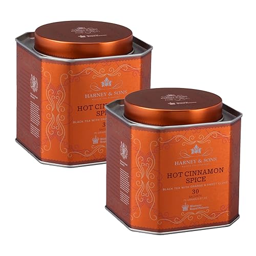 Harney & Sons Hot Cinnamon Spice Tea - 30 Tea Sachets Bundle (Pack of 2) - Black Tea with Oranges & Sweet Cloves