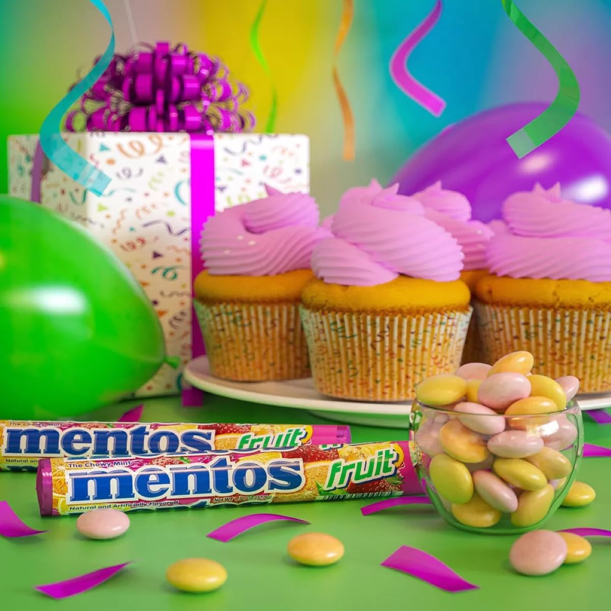 Mentos Fruit Chewy Mint Candy Roll, Mixed Fruit Flavors, Valentine's Day Candy for Parties & Favors, 14 Pieces Per Roll (Pack of 6)