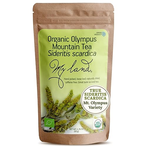 My Land Organic Greek Mountain Tea (Sideritis Scardica) - Loose Leaf Ironwort Hand-Picked from Mount Olympus, Greece, 1.76oz (50g) | Traditional