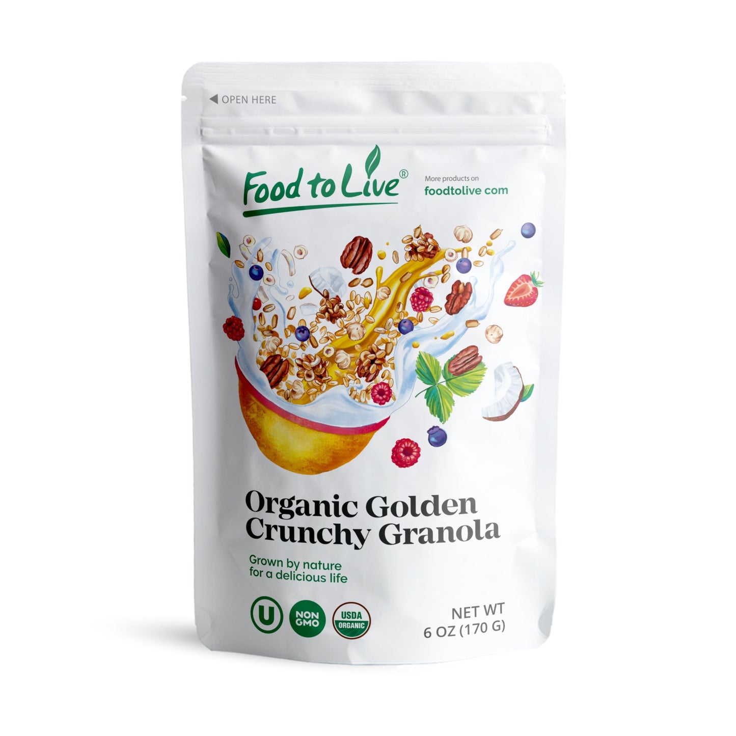 Food to Live Organic Golden Crunchy Granola, 6 Ounces - Small Batch, Handcrafted, Bulk, Great as Snack for Breakfast Cereals, Contains Hazelnuts