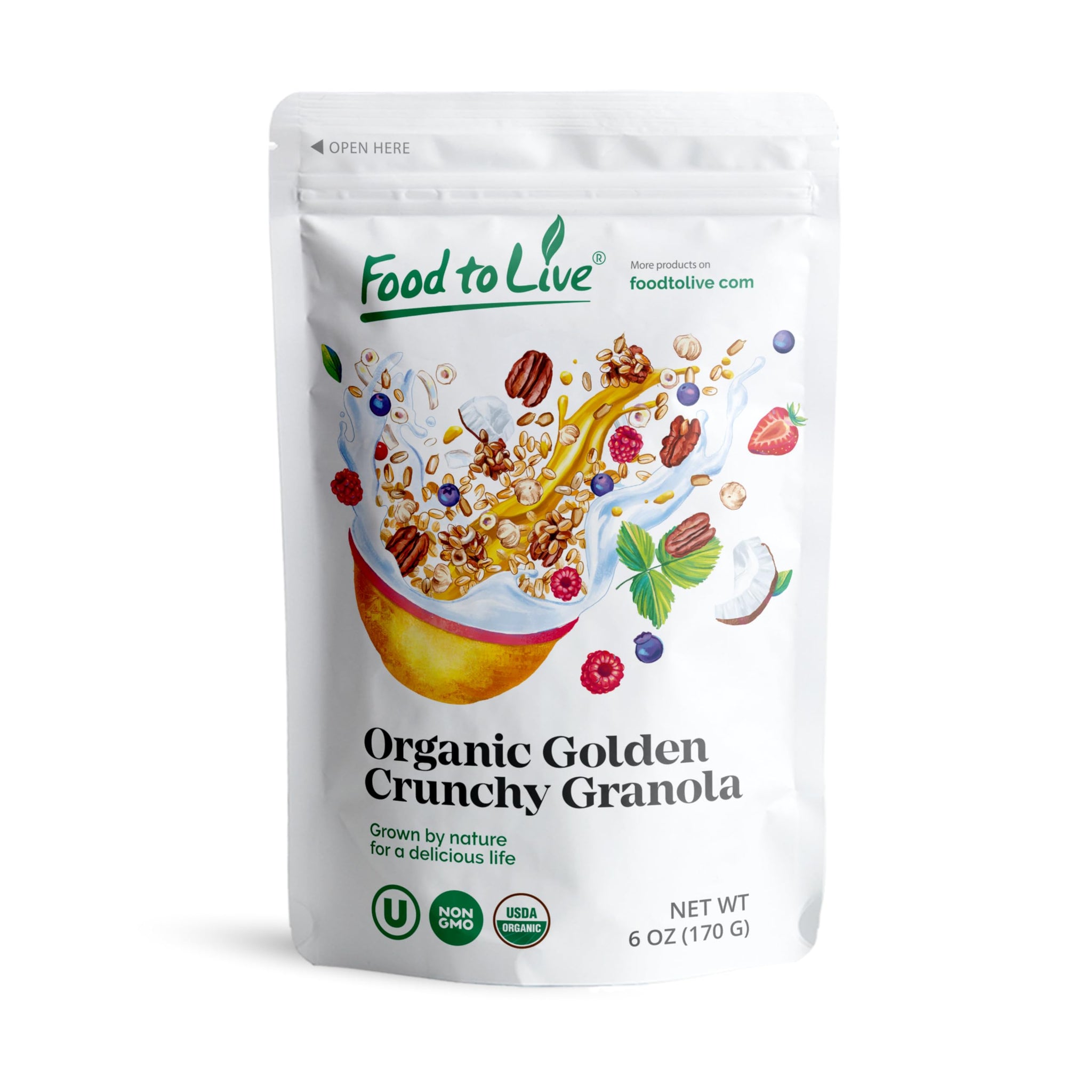 Food to Live Organic Golden Crunchy Granola, 6 Ounces - Small Batch, Handcrafted, Bulk, Great as Snack for Breakfast Cereals, Contains Hazelnuts