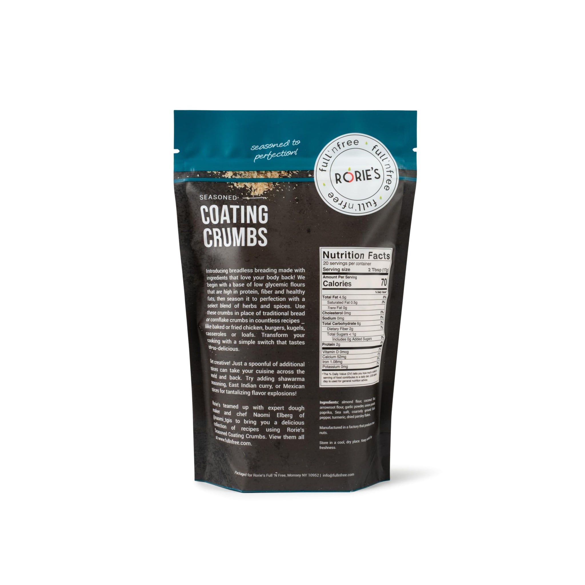 Rorie's Grain Free Seasoned Coating Crumbs (12 oz) Gluten Free sugar free Panko Crumbs NON GMO
