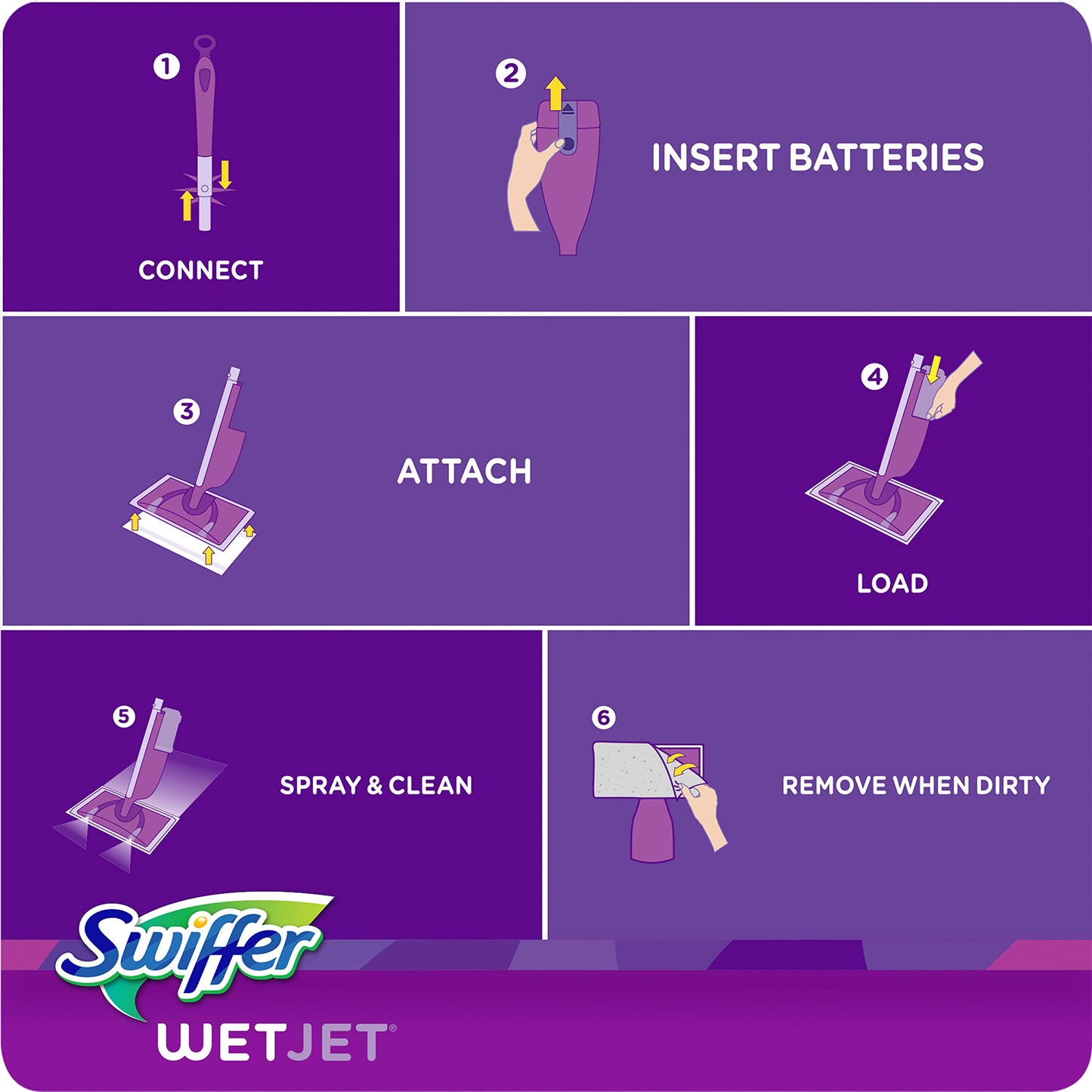 Swiffer Wet Jet Mop, Floor Cleaner for Mopping Wood, Laminate, Tile in Home, Bathroom, Kitchen, All Purpose Multi-Surface Cleaning Set includes 1