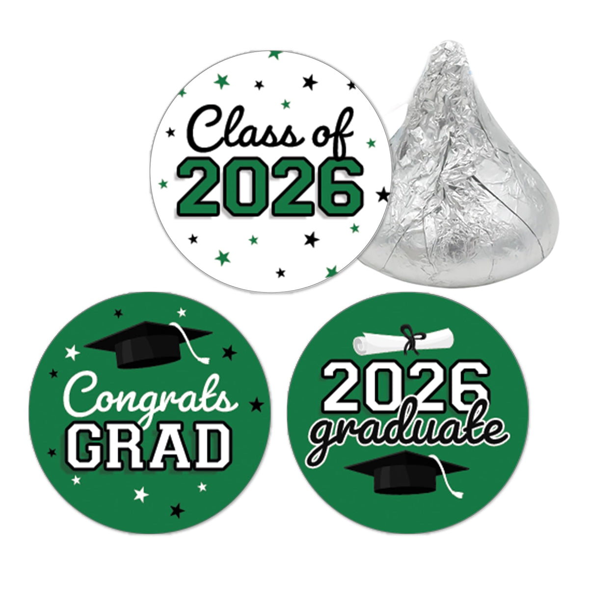 DISTINCTIVS Class of 2026 Graduation Candy Stickers for Chocolate Drops, Green Grad Party Favors - 216 Count