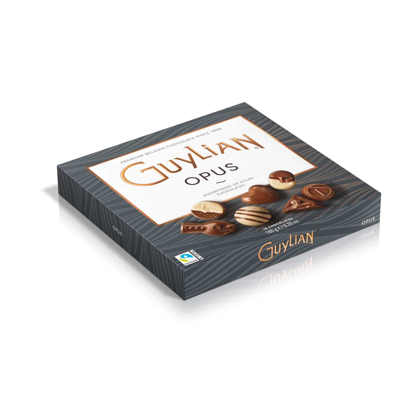 Belgian Chocolate Gift Box by GuyLian, 6.35 oz, 16 pc Opus Luxury Assortment, Premium Gourmet Chocolate, Milk, White & Dark Candy Treat for Women
