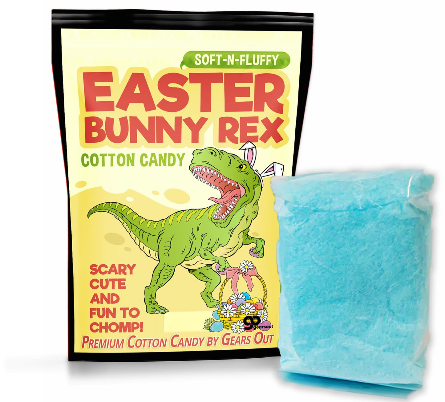 Easter Bunny Rex Cotton Candy - Funny T-Rex Easter Basket Idea for Boys and Girls Blue Gluten-Free Made in the USA Gears Out