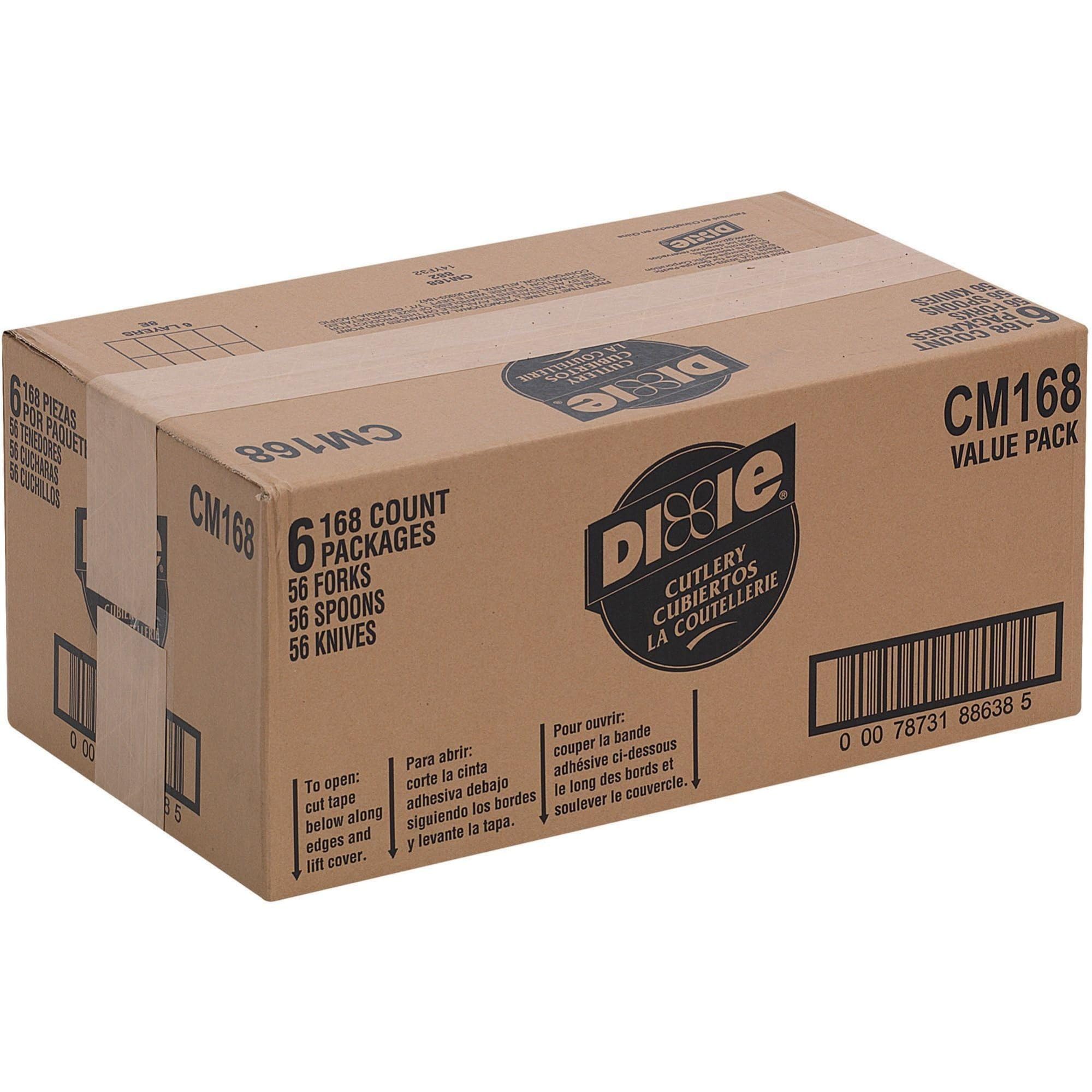 Dixie CM168 Combo Pack, Tray w/White Plastic Utensils, 56 Forks, 56 Knives, 56 Spoons