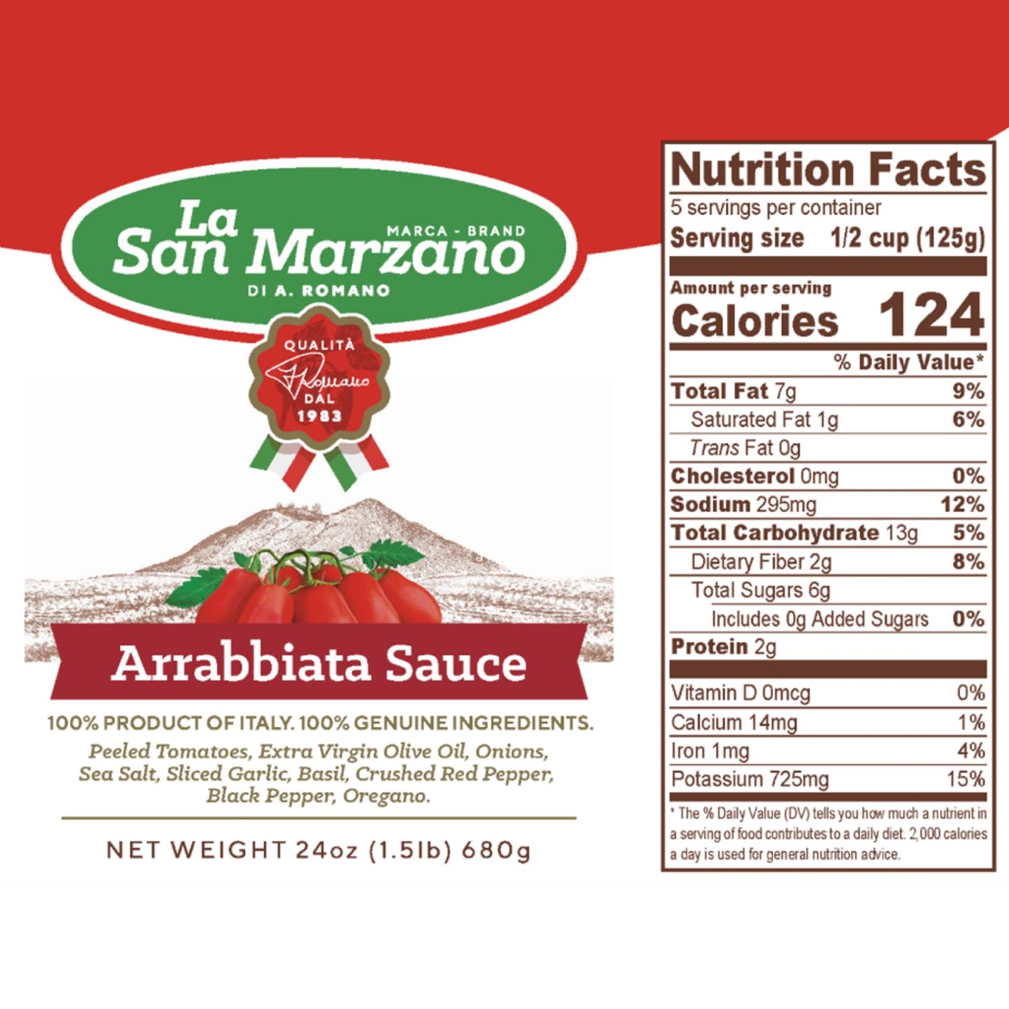 La San Marzano Arrabiata Sauce, 24 oz, Pasta Sauce Made in Italy, All Purpose Tomato Premium Quality, All Natural, Mediterranean Diet, Non GMO, Vegan