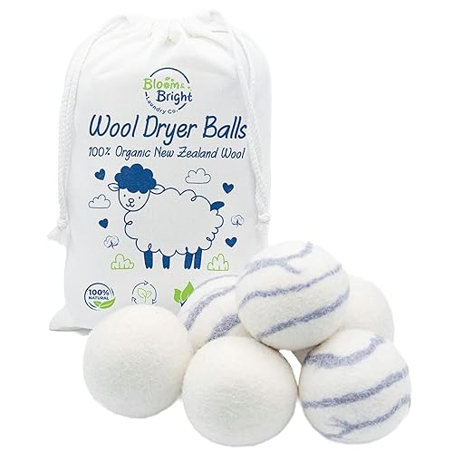 Organic Wool Dryer Balls Laundry Reusable (Set of 6) XL - 100% Pure New Zealand Wool - Natural Anti Static Fabric Softener Balls