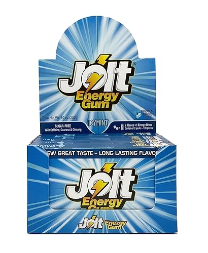 Jolt Energy Gum - Icy Mint | The OG energy gum is back | With Caffeine, Guarana & Ginseng | 120 Sugar-Free pieces | Tastes good like a mint gum should