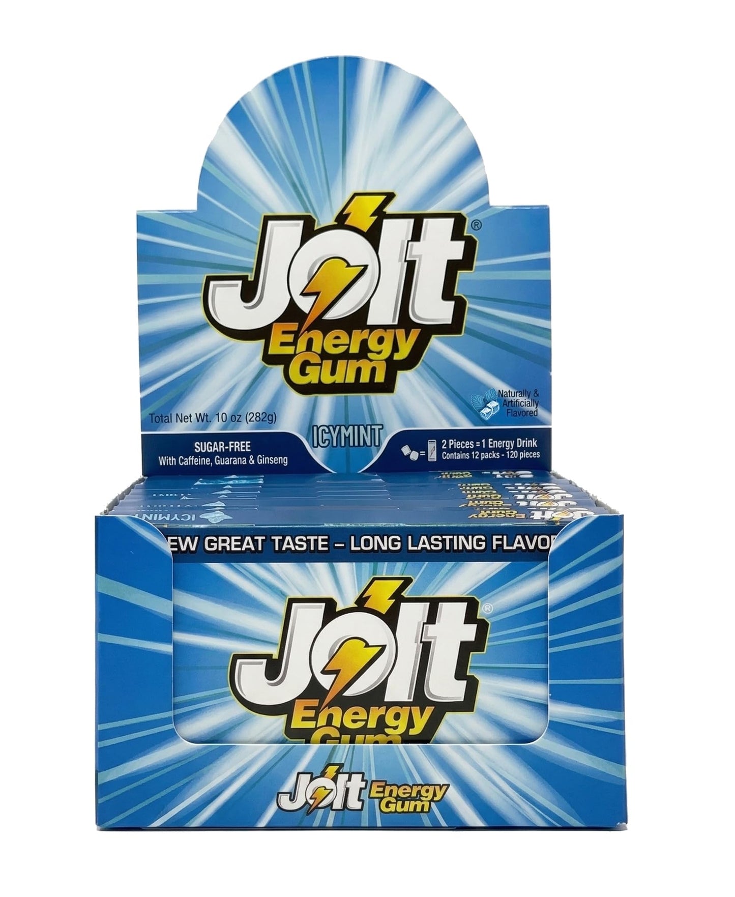 Jolt Energy Gum - Icy Mint | The OG energy gum is back | With Caffeine, Guarana & Ginseng | 120 Sugar-Free pieces | Tastes good like a mint gum should
