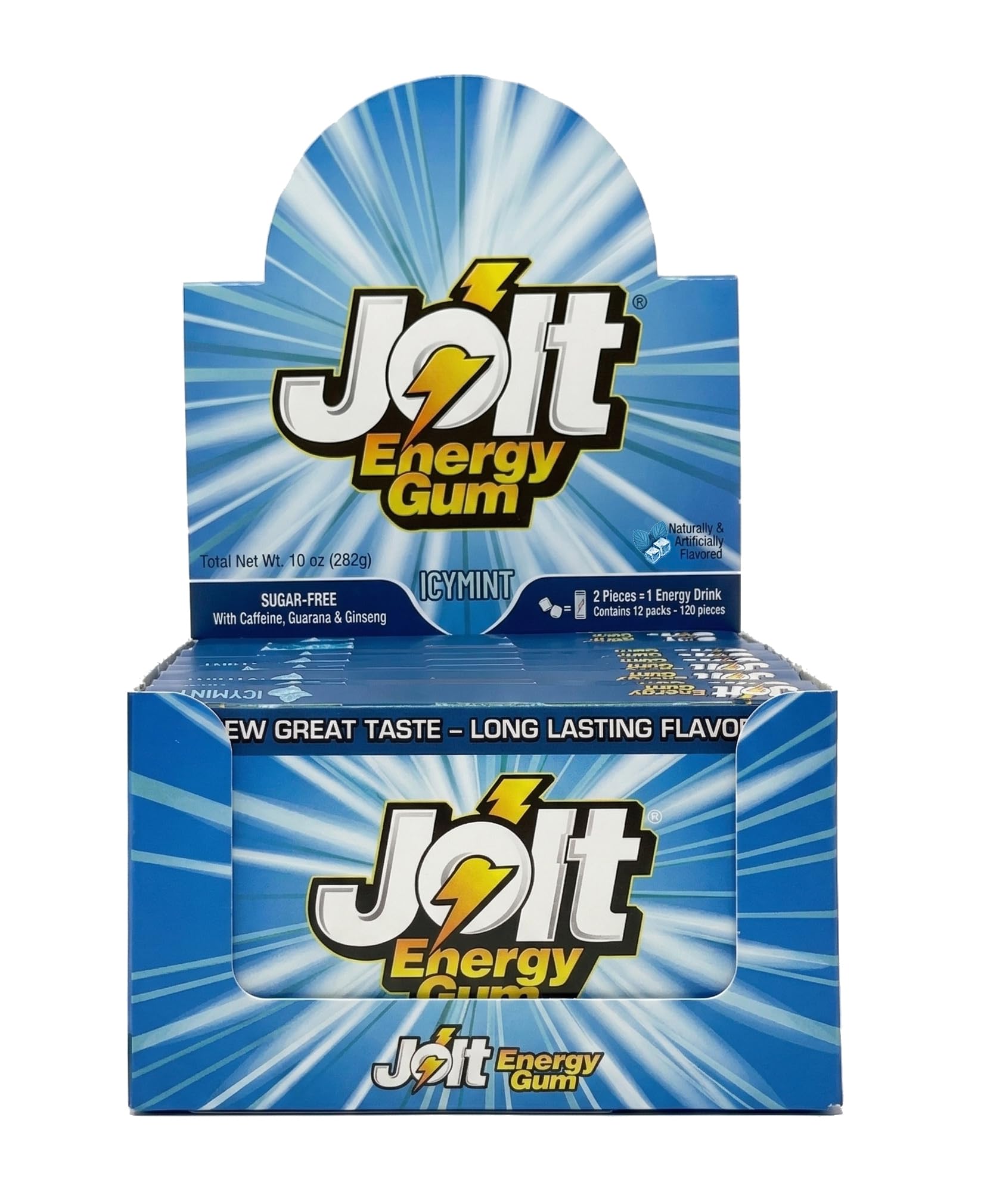 Jolt Energy Gum - Icy Mint | The OG energy gum is back | With Caffeine, Guarana & Ginseng | 120 Sugar-Free pieces | Tastes good like a mint gum should
