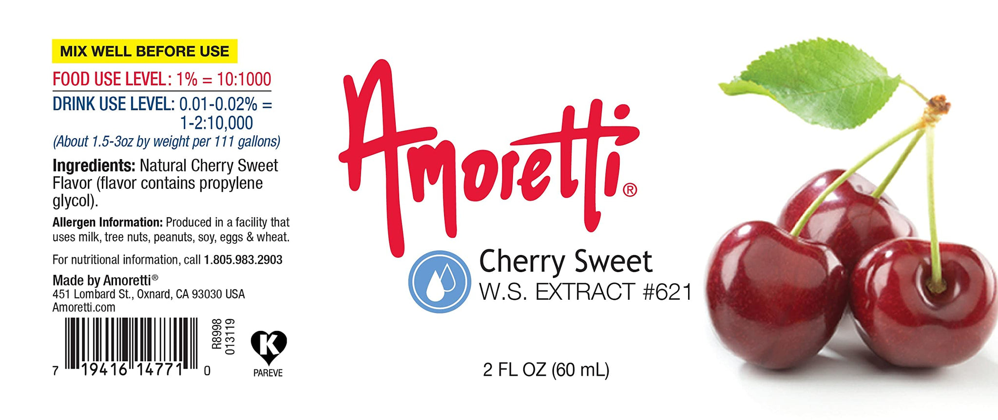 Amoretti - Cherry Sweet Extract Water Soluble 2 oz - Highly Concentrated & Perfect For Pastry, Savory, Brewing, and more, Preservative Free, Vegan