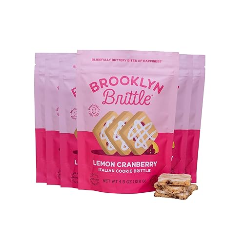 Brooklyn Brittle Lemon Cranberry Italian Cookie Brittle - Light, Crunchy & Refreshing Gourmet Snack - Sweet & Tart Baked Treats - Perfect for Tea