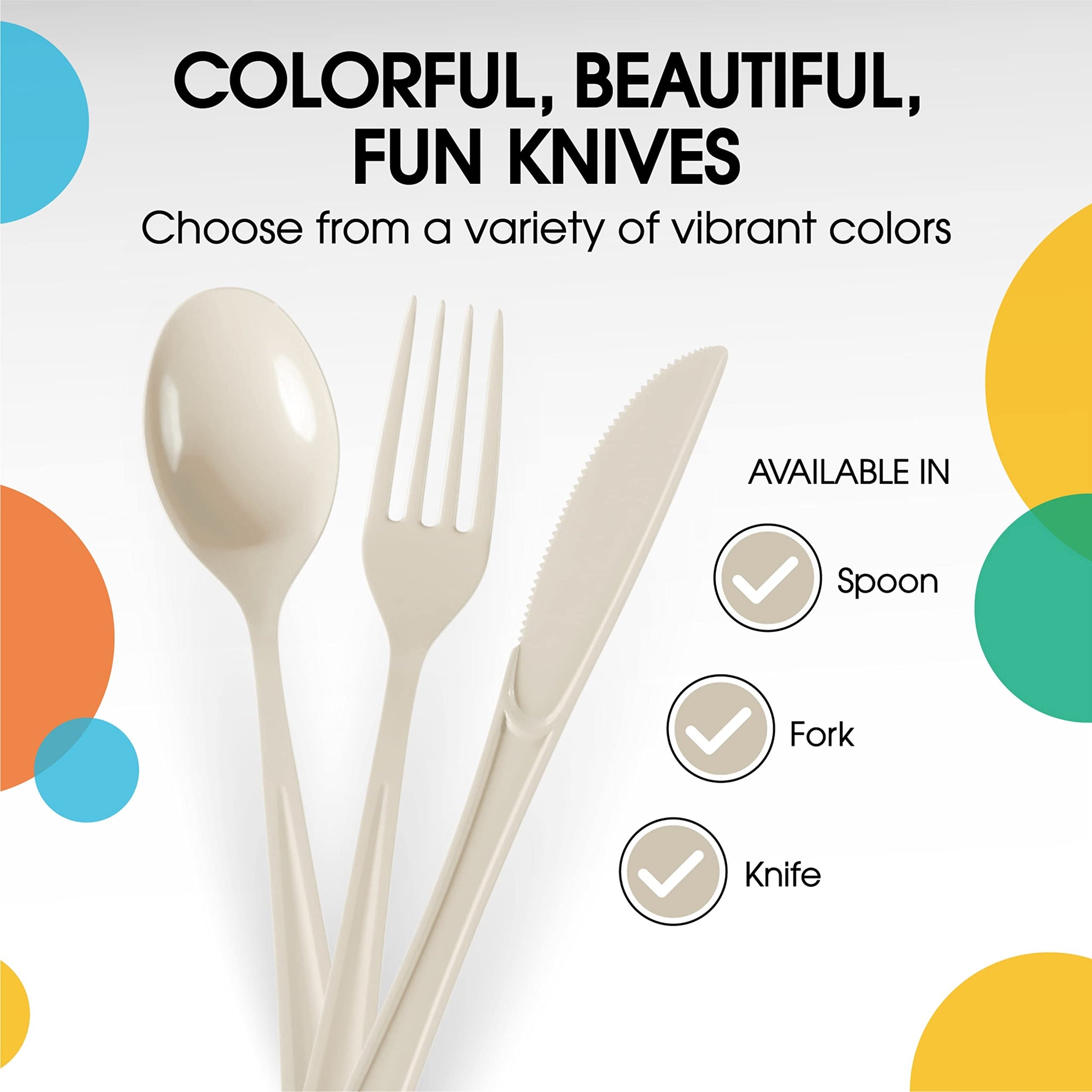Party Solids Ivory Plastic Knives 100 Pieces Ivory Knives Disposable Utensils Heavy Duty Plastic Cutlery Set Disposable Cutlery Sets Flatware Sets