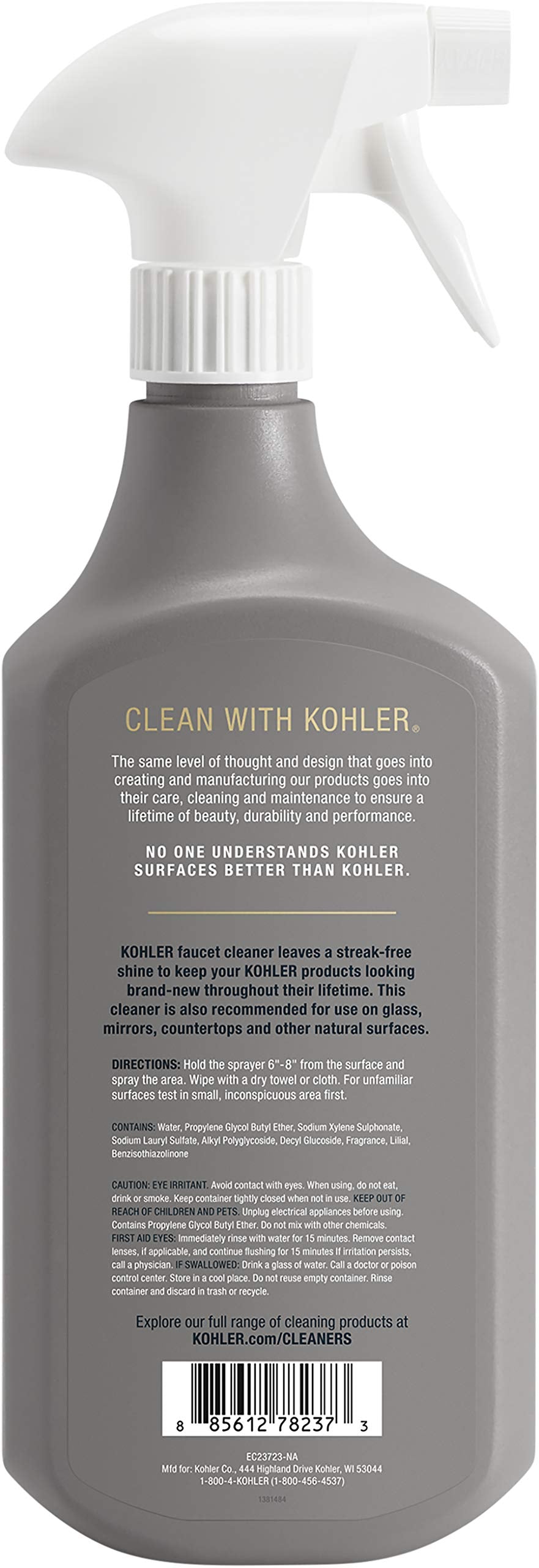 KOHLER K-EC23723-NA Faucet Cleaner, Kitchen and Bathroom Cleaner, Streak Free Shine, Ammonia and Alcohol Free, 28 FL Oz