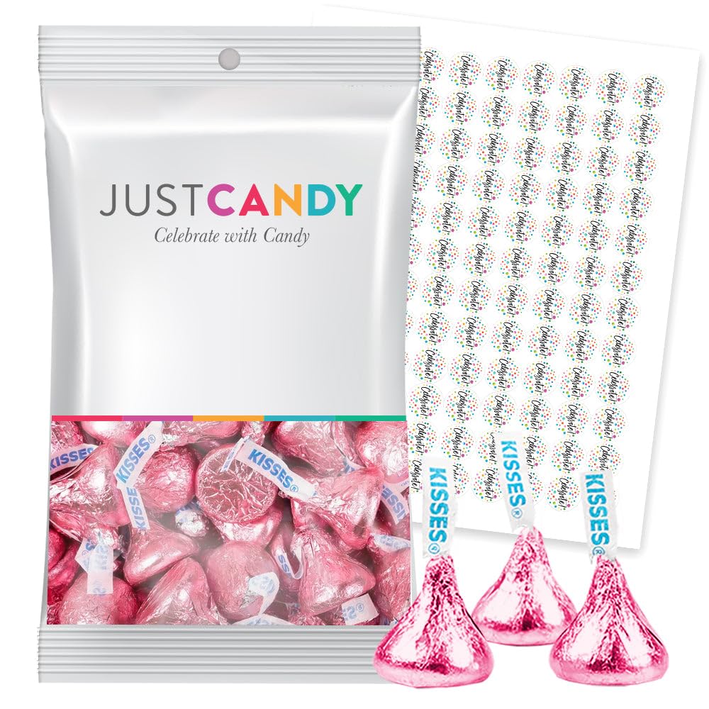 Pink Candy Milk Chocolate Kisses 180 ct Plus Exclusive Bonus Free Kiss Stickers