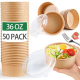 IJRPLM 50 Pack Paper Bowls with Lids, 36 oz Disposable Food Containers, Kraft Paper Salad Bowls, Disposable Soup Bowl, Serving Bowl with Lid