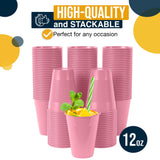 Exquisite Party Solids 12 Oz Pink Plastic Cups For Party Supplies 50 Pack | Pink Disposable Cups Plastic | Disposable Drinkware For Parties, Events
