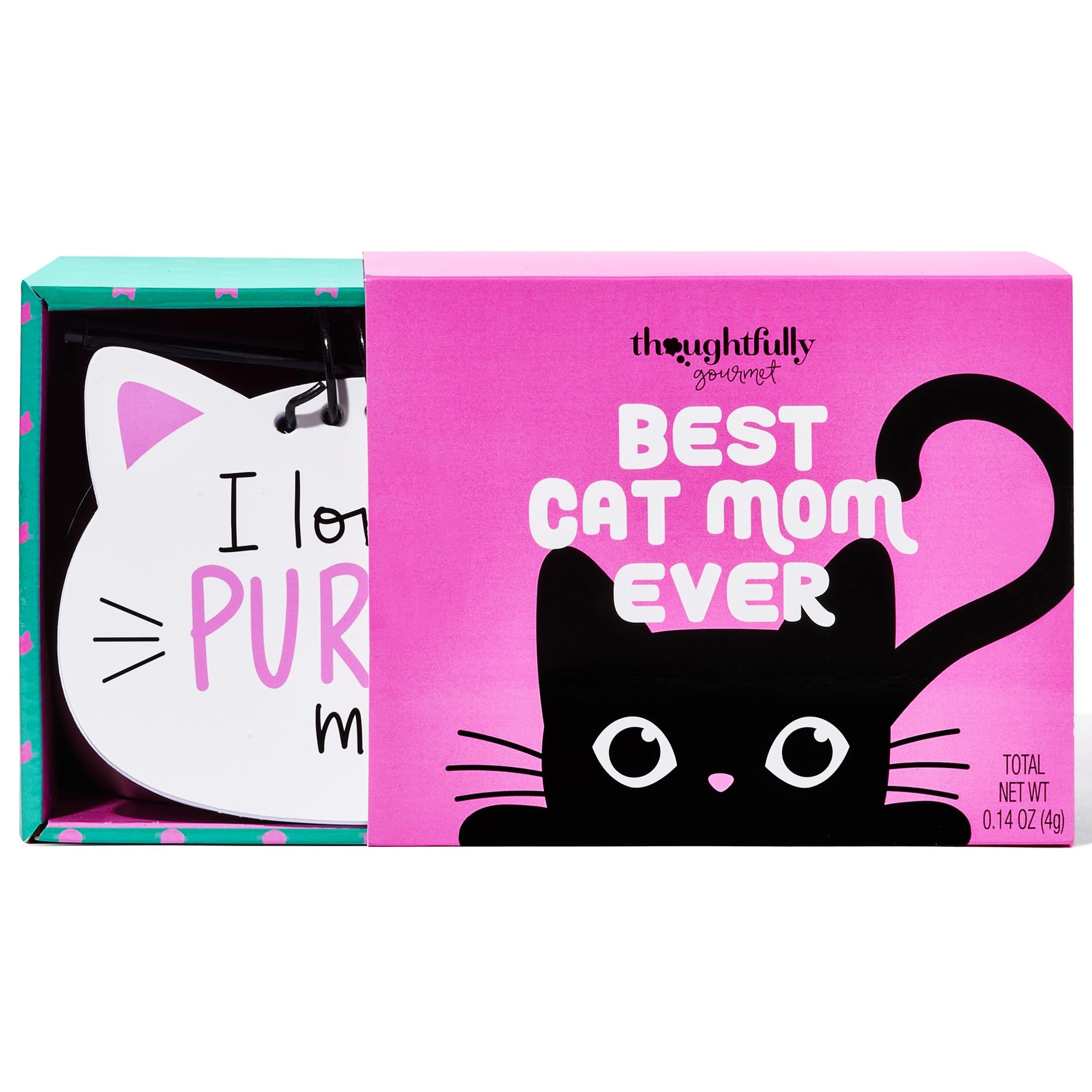 Thoughtfully Gourmet, Cat Mom Gift Set, Includes Cat-Shaped Ceramic Mug, 4 Chamomile Tea Bags, Cat-Shaped Notebook & Pen, and Paw-Shaped Sticky Notes