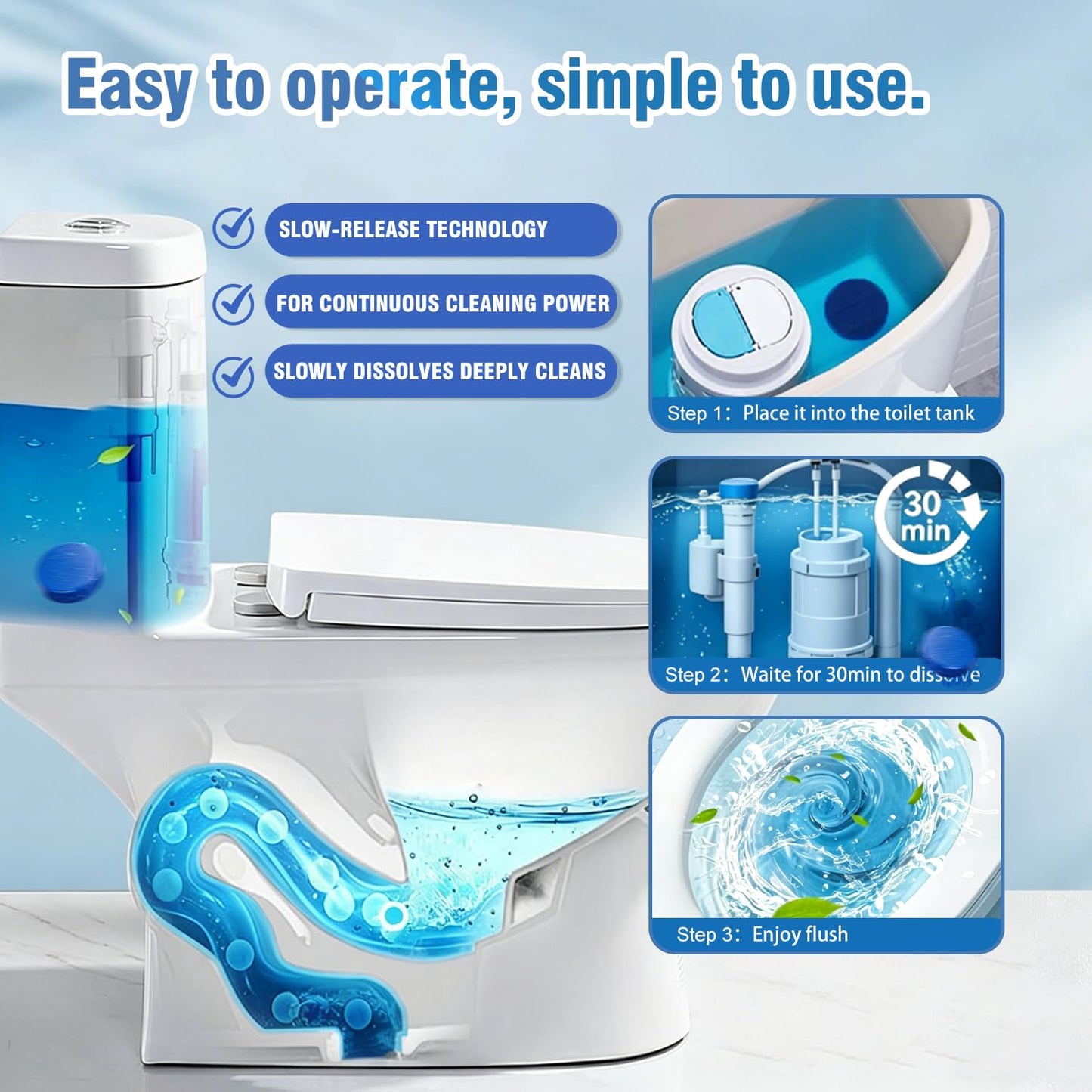 12 Tablets Toilet Bowl Cleaner Tablets for Tank - Automatic Toilet Tank Cleaner Tablets, Blue Toilet Tablets for Hard Water & Toilet Ring Removal