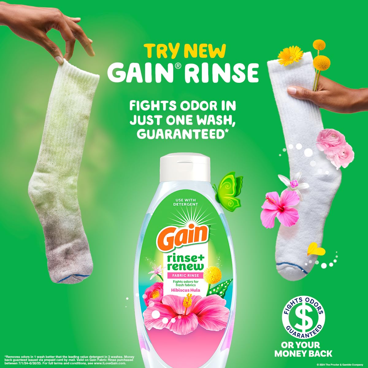 Gain Hibiscus Hula Fabric Rinse & Renew, 48 FL OZ, Laundry Odor Remover
