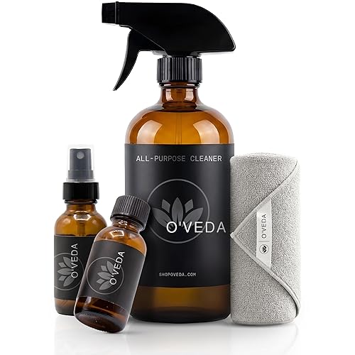 O'VEDA Starter Kit - Multi-Purpose Cleaning Bundle with 1 Concentrate & 1 Spritzer Refill Bottle (30ml each), 16oz Spray Bottle & Cleaning Cloth