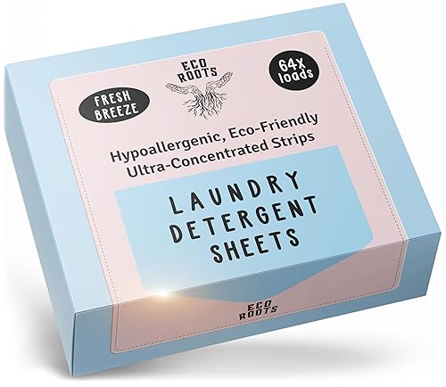 Eco Roots Laundry Detergent Sheets - 64 Loads Eco-Friendly Fresh Breeze Laundry Sheets, Travel Size, Biodegradable & Hypoallergenic - Zero-Waste