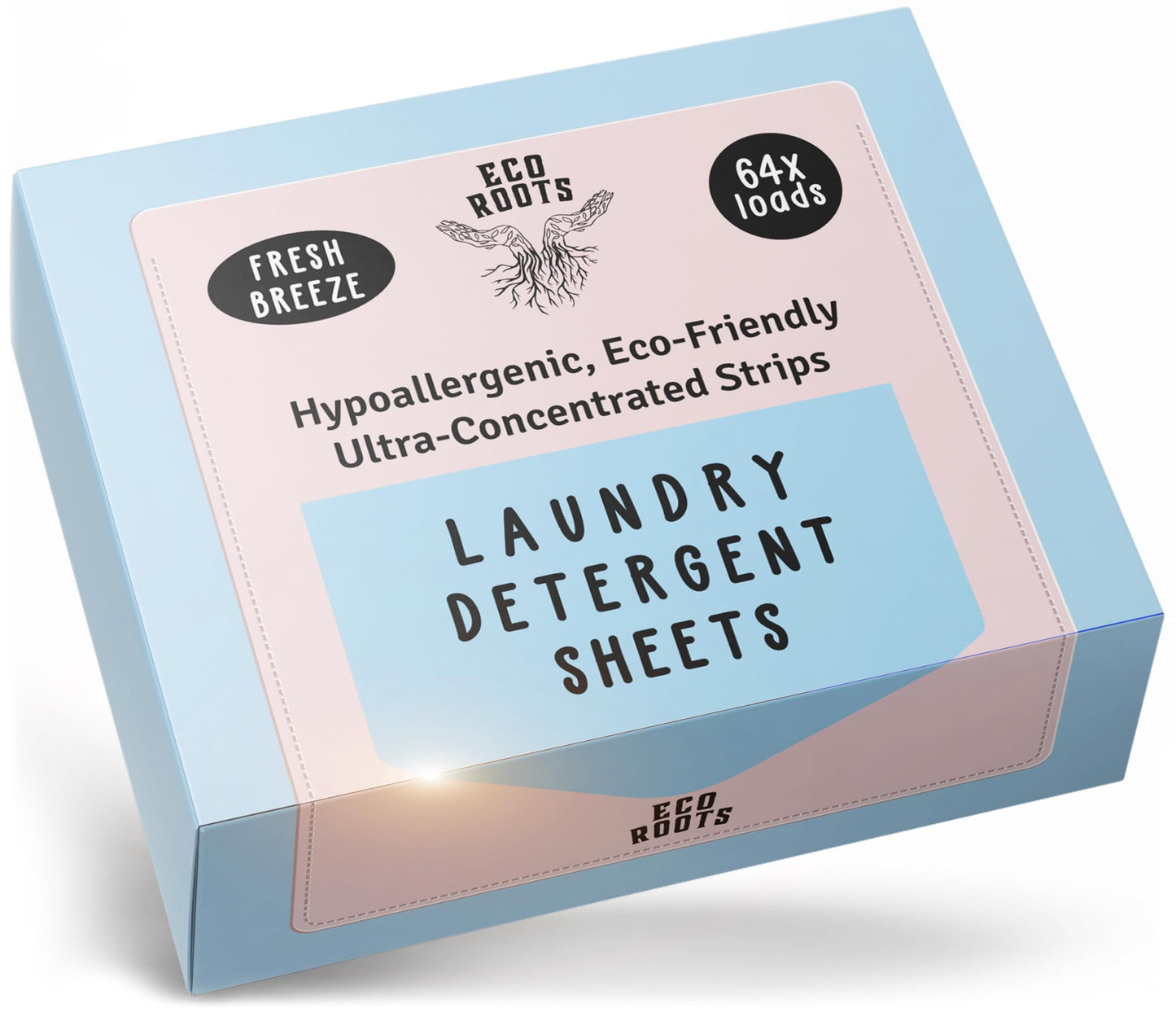 Eco Roots Laundry Detergent Sheets - 64 Loads Eco-Friendly Fresh Breeze Laundry Sheets, Travel Size, Biodegradable & Hypoallergenic - Zero-Waste