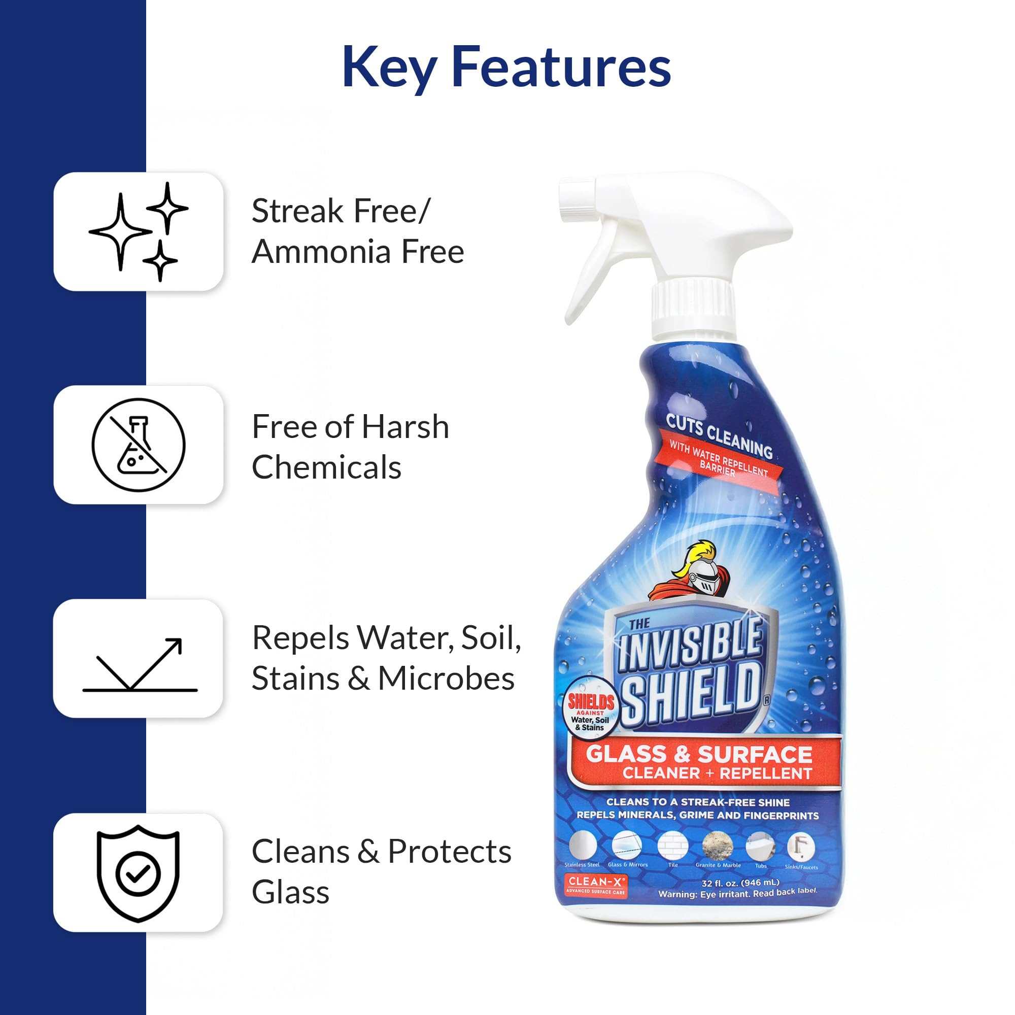 Unelko 57551 Invisible Shield Dual Action Glass and Surface Cleaner, for Windows, Showers, Tiles, Resists Soil and Grime, 32 oz, Beige