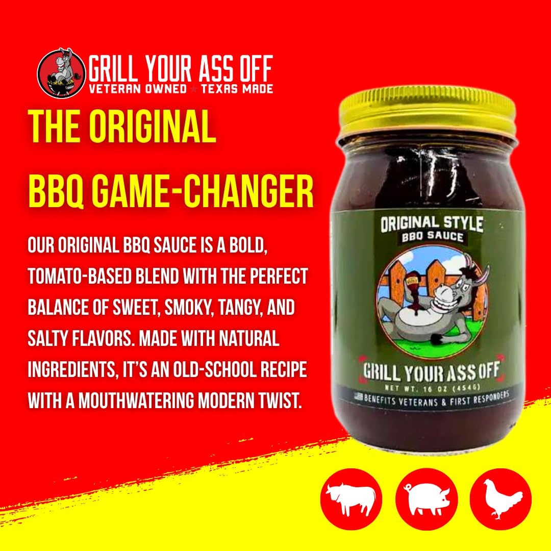 Grill Your As* Off Original Style BBQ Sauce - 16oz Versatile Barbecue Sauce for Beef, Ribs, Burgers & More - Bold, Smoky & Savory Flavor for Grilling