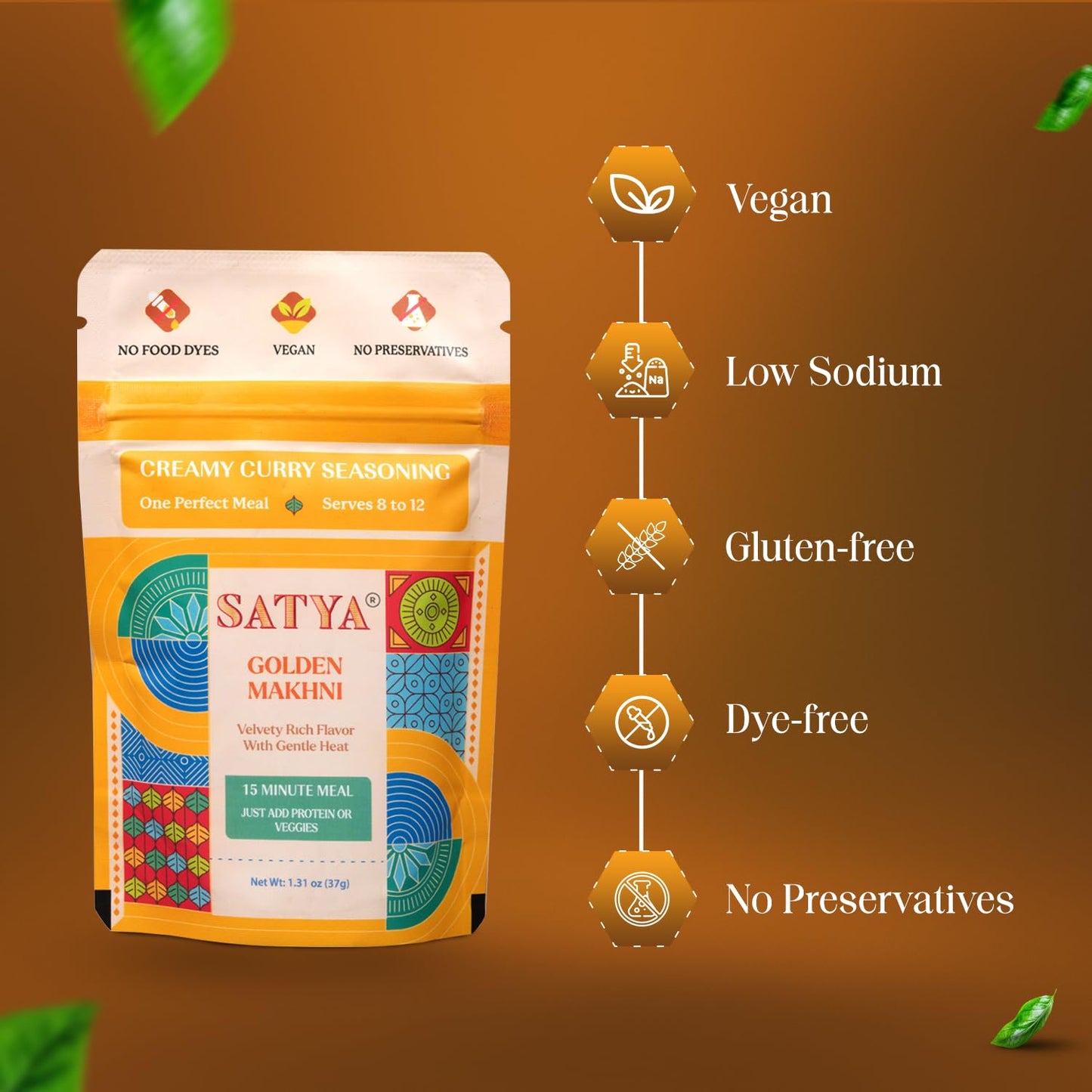 Satya Butter Chicken Masala Powder Makhani Curry Spice Mix 5 Fresh Sachets x 37g Rich & Creamy Indian Curry Seasoning for Chicken, Paneer & Vegetables