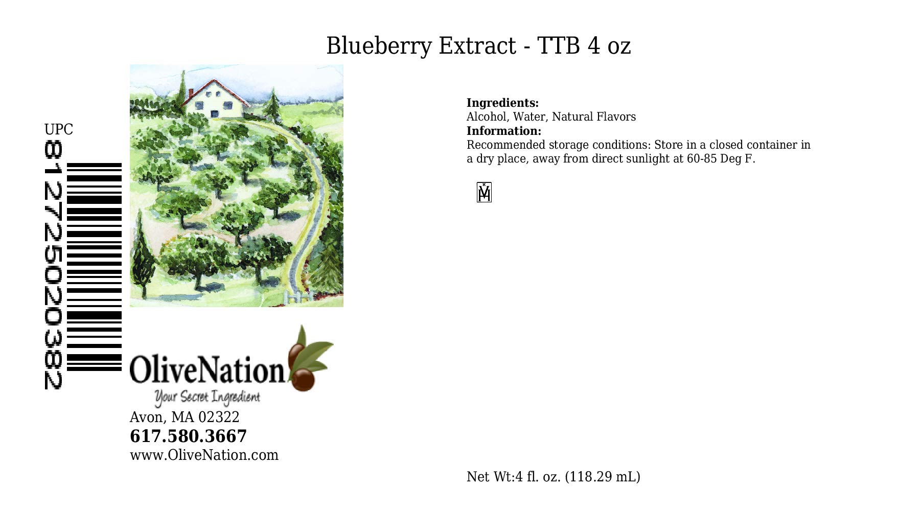 Blueberry Flavoring Extract - TTB-Approved Natural Flavoring for Baked Goods - Beverages - Non-GMO - Kosher - Vegan - 4 oz