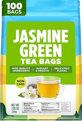 Gya Tea Co Jasmine Green Tea Bags (100 Bags) - Caffeinated Green Tea With Jasmine, Delicate, Floral & Sweet Aroma & Taste, Enjoy Hot Or Iced