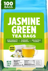 Gya Tea Co Jasmine Green Tea Bags (100 Bags) - Caffeinated Green Tea With Jasmine, Delicate, Floral & Sweet Aroma & Taste, Enjoy Hot Or Iced