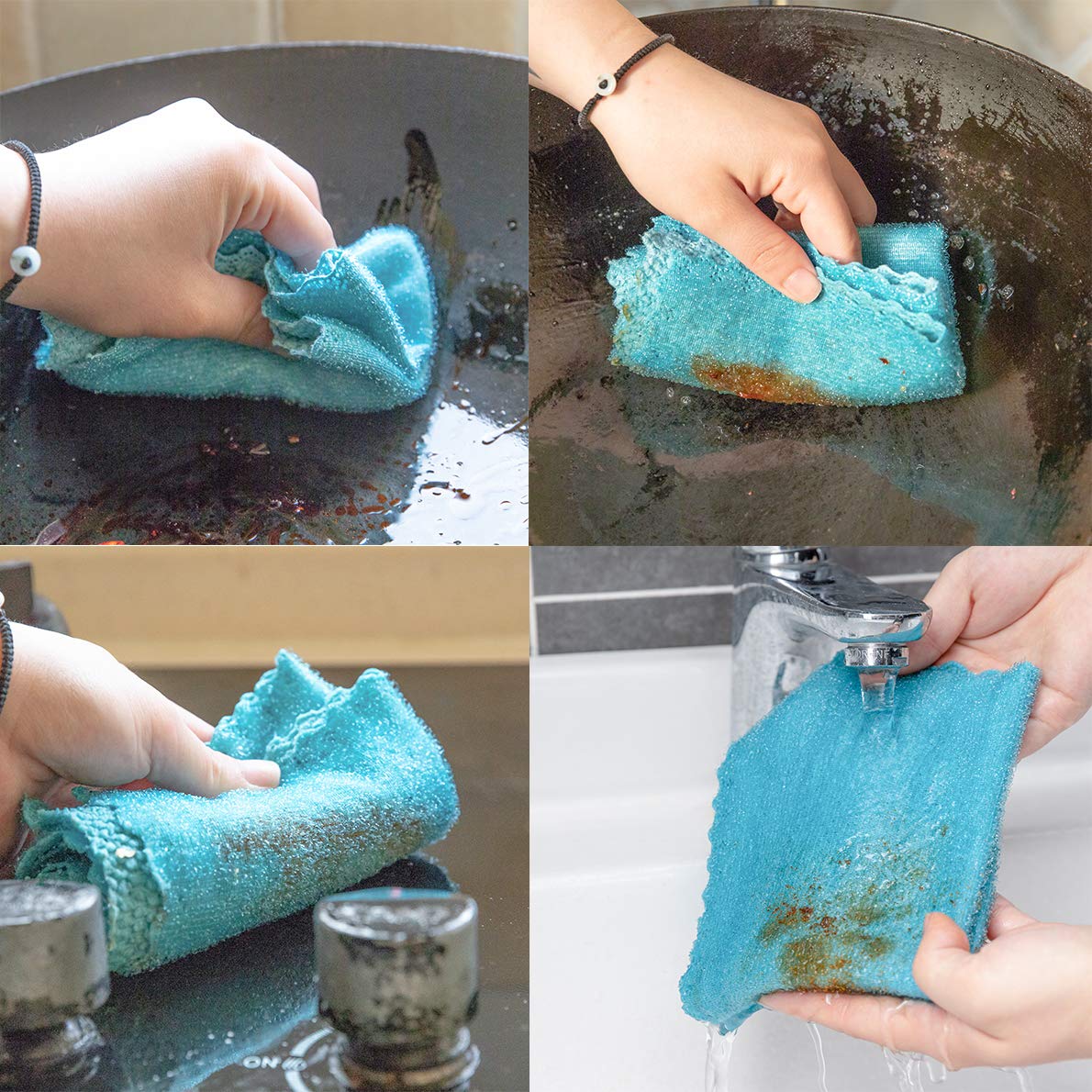 5 Pack Microfiber Kitchen Cloth Dish Towels, Premium Dishcloths, Washing Dishes, Dish Rags Cleaning Cloths with Scrub Side and Poly Scour Side 5 Color