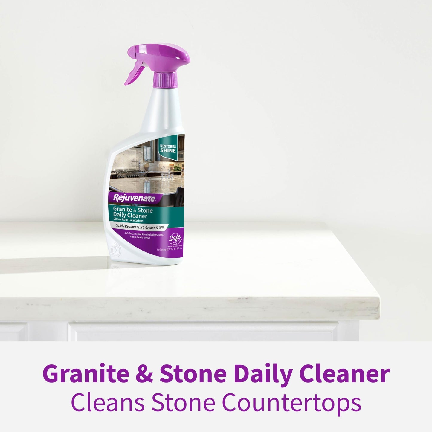 Rejuvenate Granite & Stone Daily Cleaner Cleans Sealed Stone Countertops Including Granite, Marble, Quartz And Onyx Removing Dirt, Grease And Oil