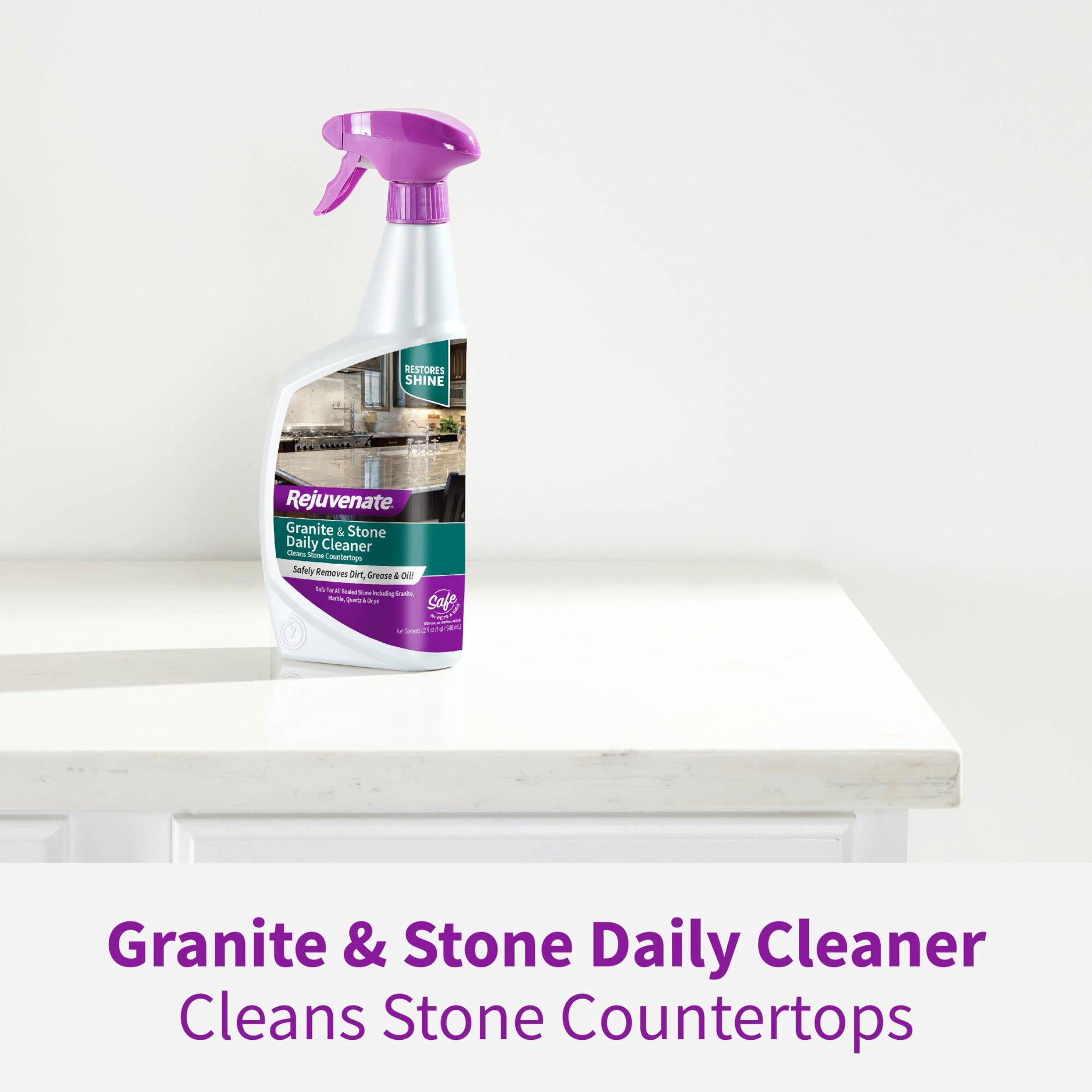 Rejuvenate Granite & Stone Daily Cleaner Cleans Sealed Stone Countertops Including Granite, Marble, Quartz And Onyx Removing Dirt, Grease And Oil