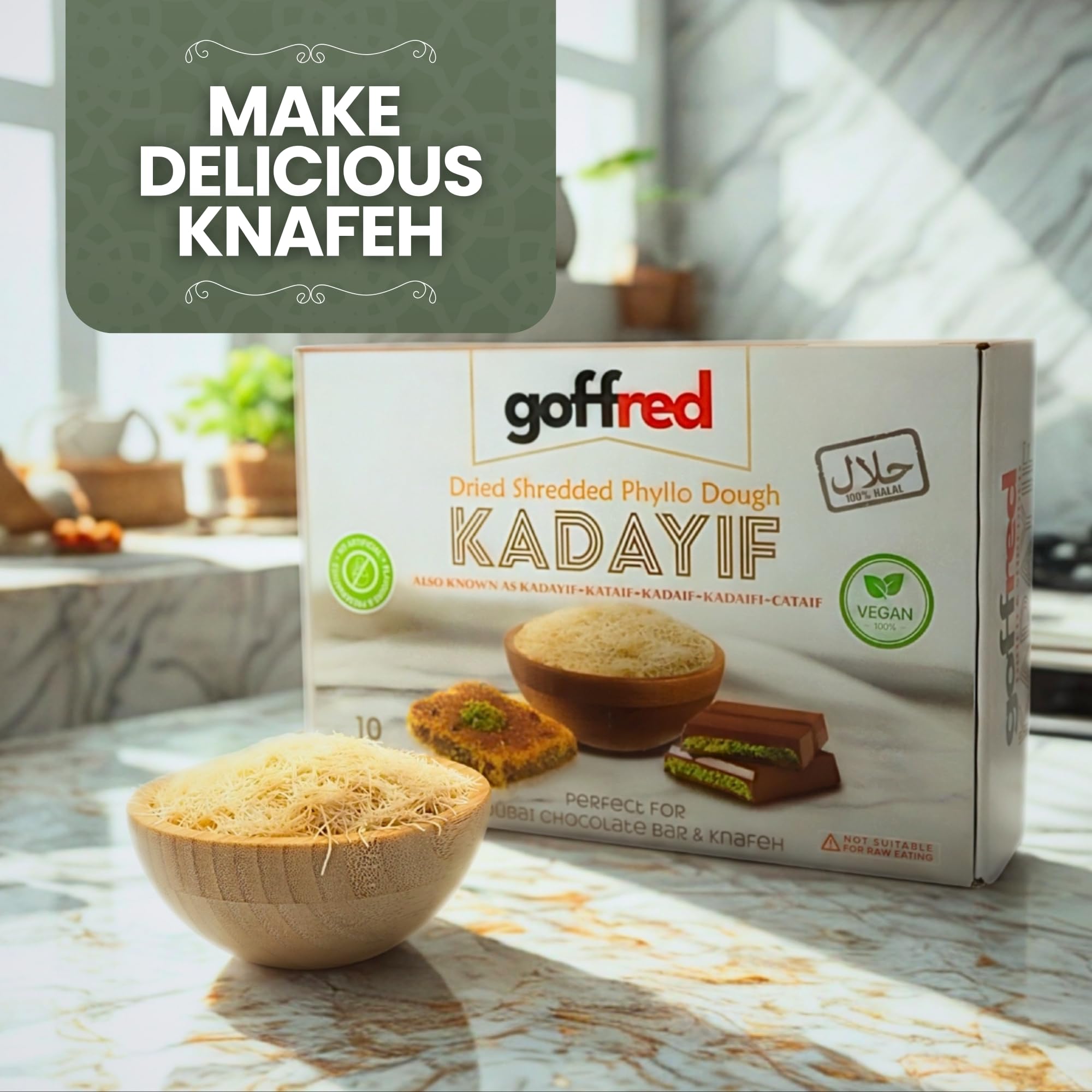 Goffred Dried & Shredded Kataifi (1.1lb) Ingredient for Dubai Chocolate Bar Filling with Pistachio Cream Phyllo Dough for Filling Pastry Shells