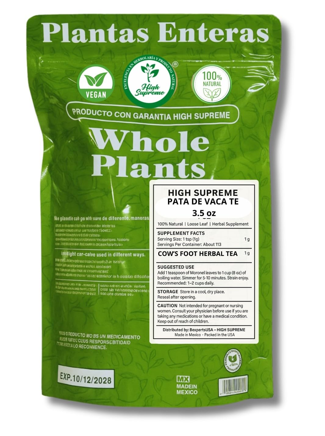 Pata de Vaca Herbal Tea (Cow’s Foot Leaves) - 3.5 oz (100g) Loose Leaf - 100% Natural - Non-GMO, Gluten-Free, Caffeine-Free - Traditional Herbal