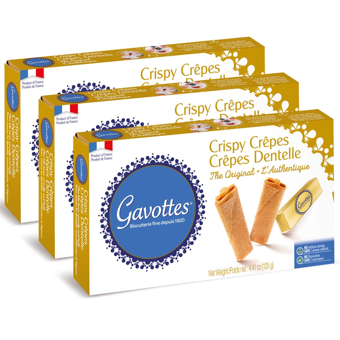 Gavottes Gourmet French Lace Crispy Crepes 3 pack - Individually Wrapped | Ready-to-eat crispy Crepes | Crispy Crepes From France | The Original