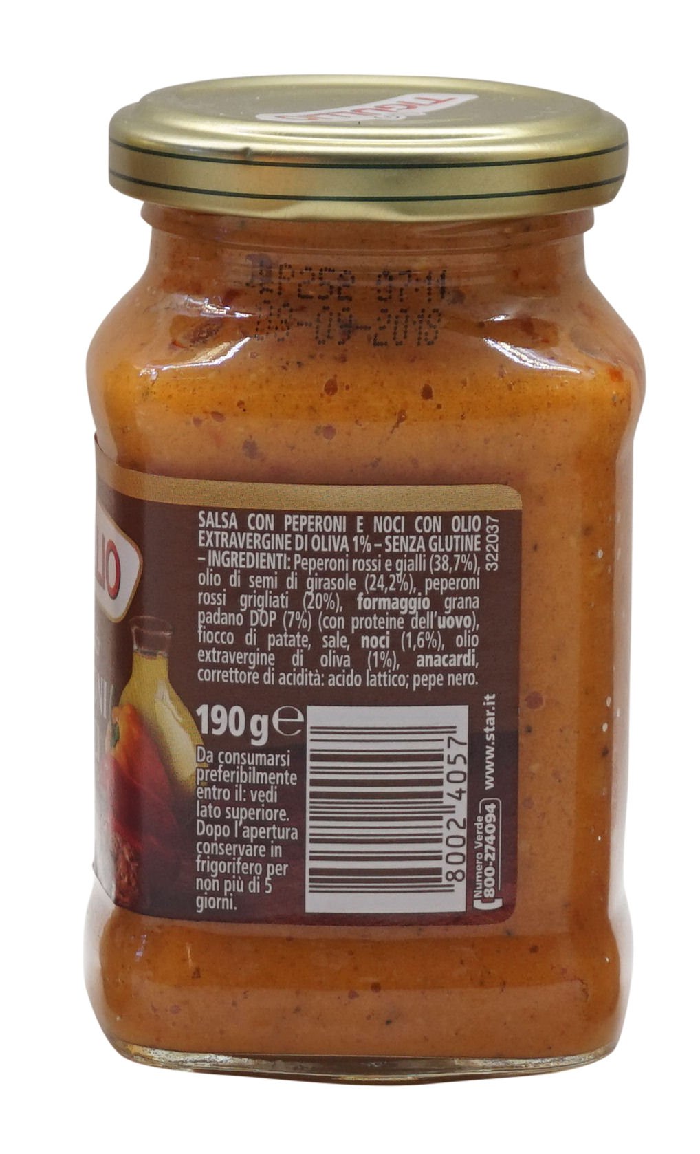 Tigullio:"Gran Pesto Peperoni e Noci" Peppers and Walnuts Pesto - 6.7 Fluid Ounce (190ml) Packages (Pack of 4) [ Italian Import ]