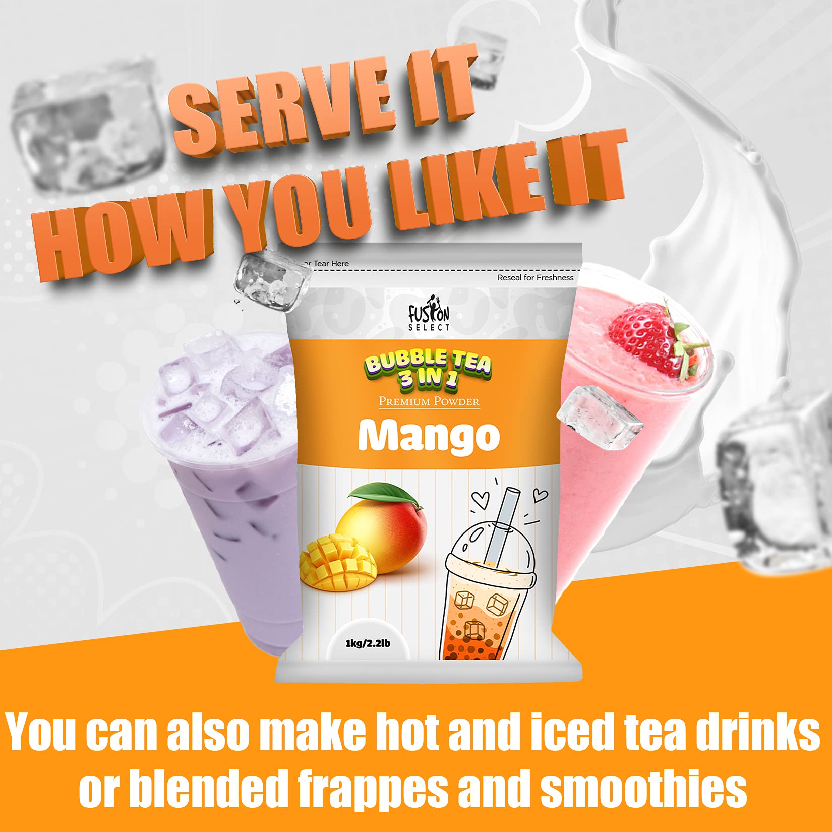 Fusion Select 2.2lb Lychee Tea Powder Flavored-3-in-1 Drink Powder with Cream & Sugar - Instant Pre-Mixed Beverage for Hot or Cold Blends or Yummy