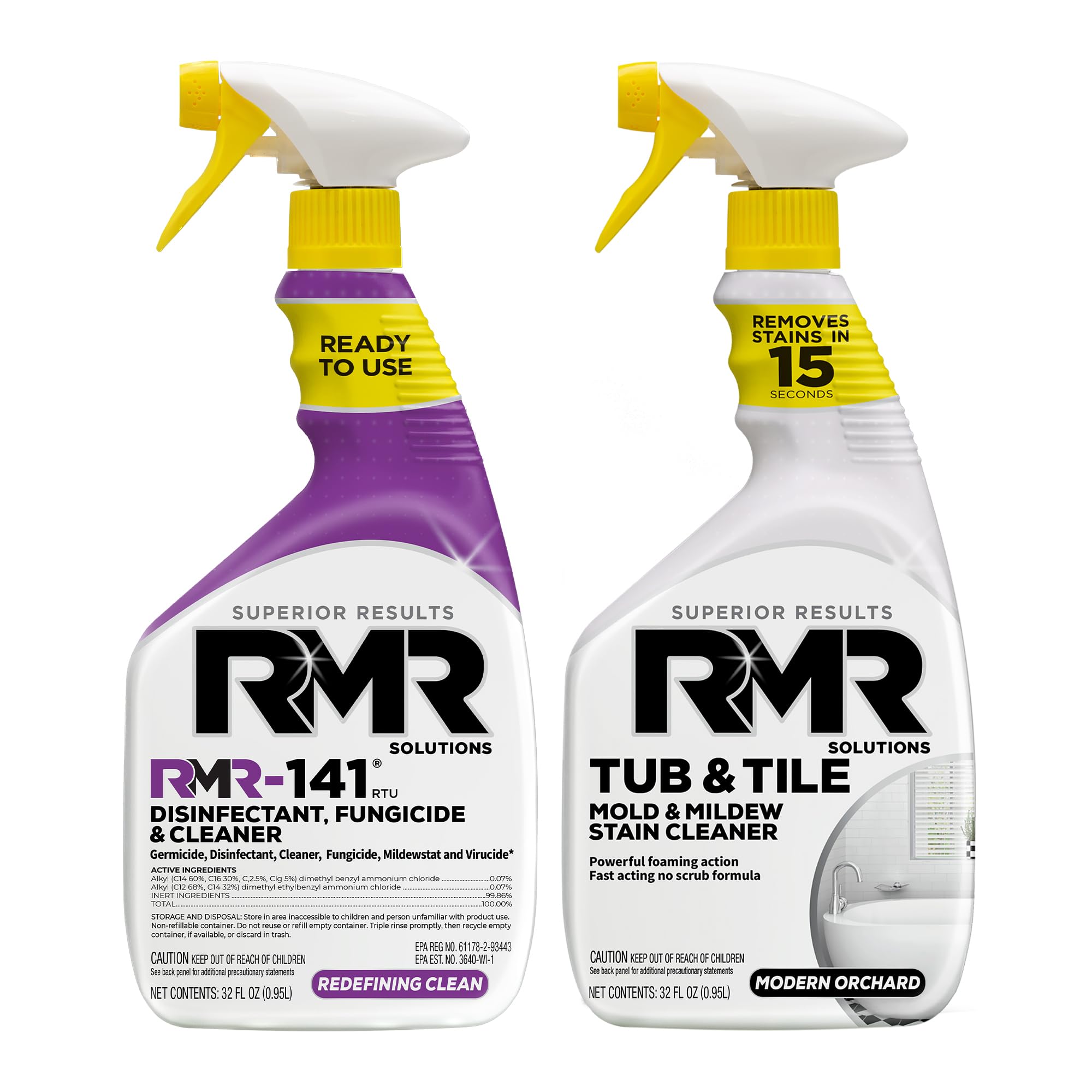 RMR Bathroom Brilliance Bundle - Tub & Tile Stain Spray + RMR-141 EPA Registered Mold & Mildew Remover, 2-Step Bathroom Cleaning & Disinfecting System