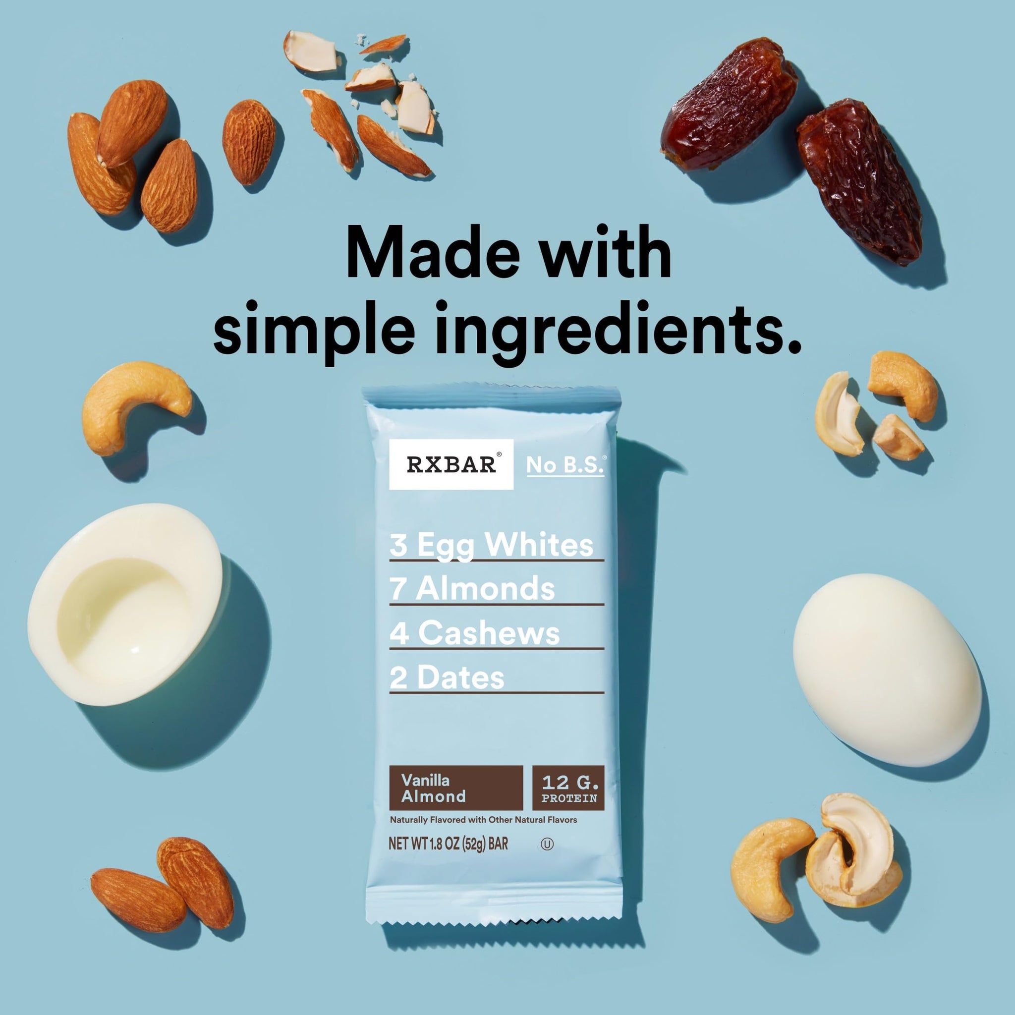 RXBAR Protein Bars, 12g Protein, Gluten Free Snacks, Vanilla Almond, 9.15oz (5 Bars)