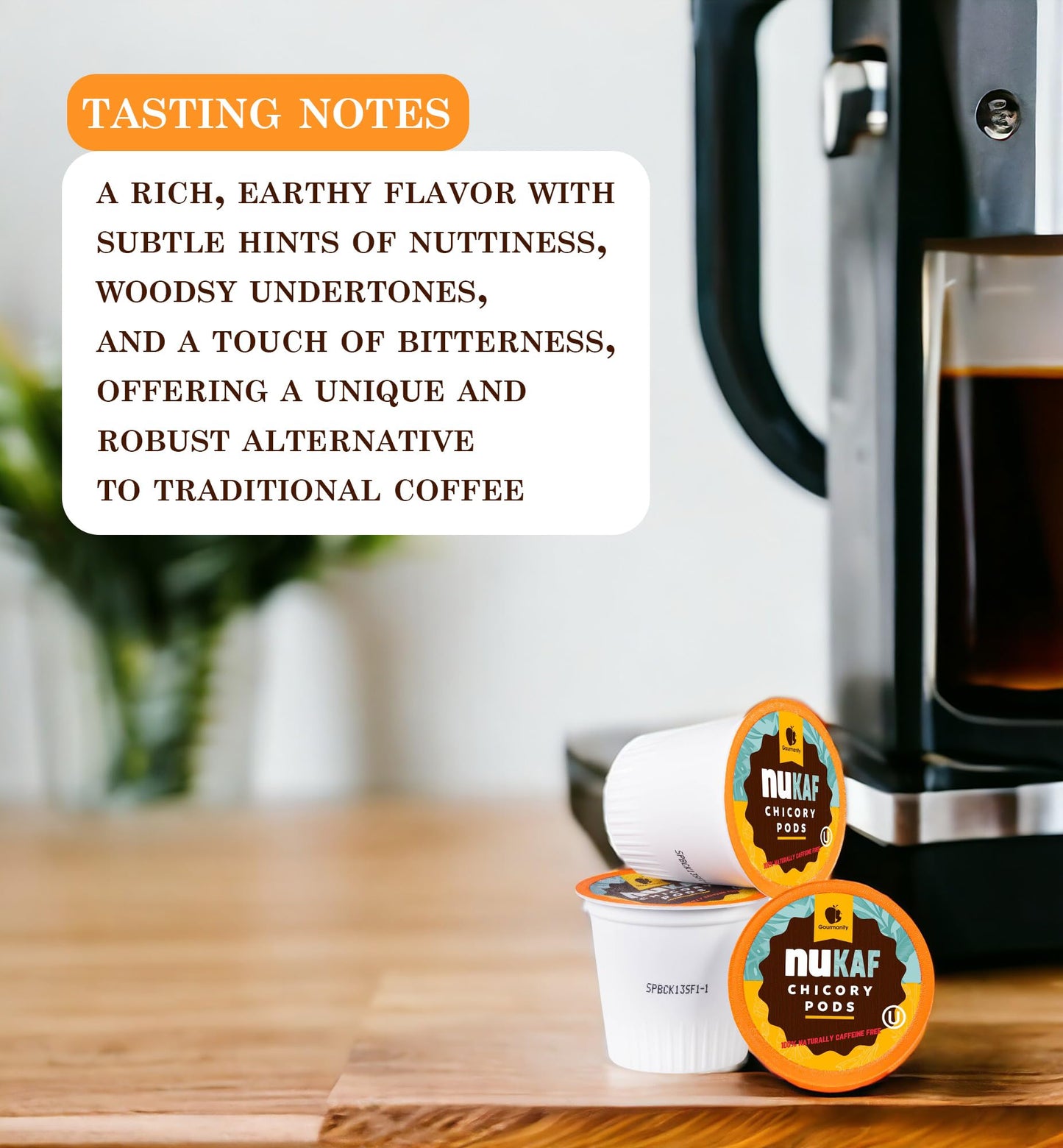 nuKAF Chicory Coffee K Cups, 100% Caffeine Free Coffee Alternative, All Natural K Pods for your Keurig, Great for Your Daily Drink, Rich in