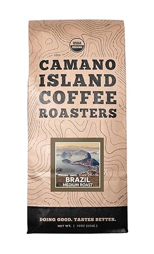 Camano Island Coffee Roasters Organic Brazil Medium Roast Coffee Fresh Premium USDA Certified Organic, Shade Grown, Fair Trade, and Ethical